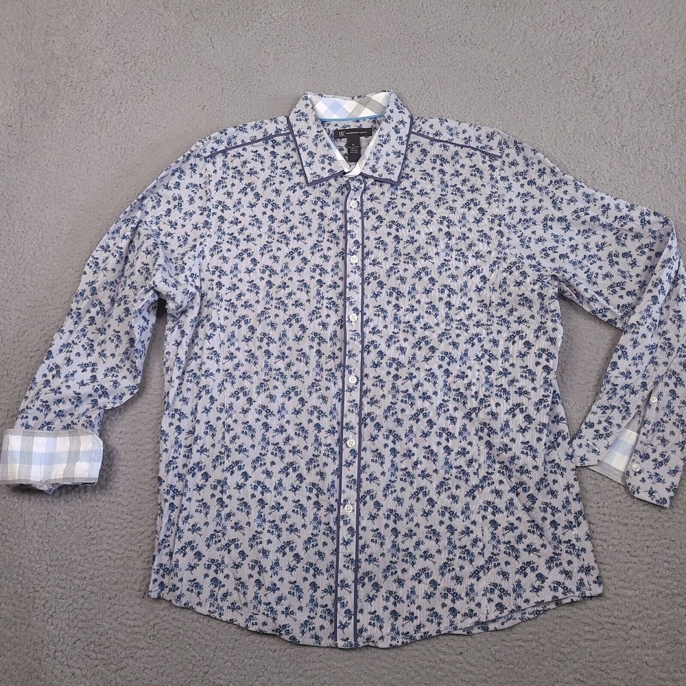 INC International Concepts Shirt Mens‎ XL Blue Floral Striped Contrast Cuff